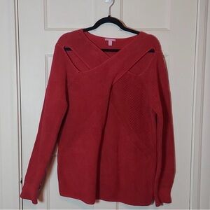 COS 100% Cotton Criss Cross Neckline Sweater In Dark Pink Size Large